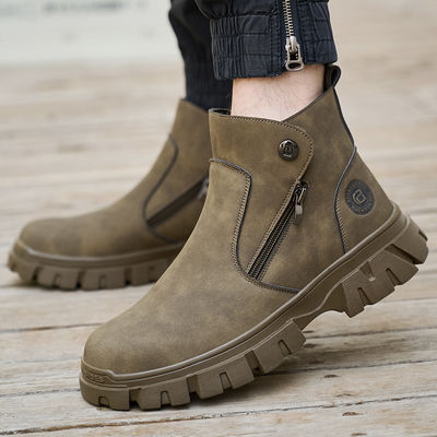 주문 Wheat Men's Welding Safety Shoes With Steel Toe Safety Boots Microfiber Leather Work Boots With Rubber Sole Anti-stab Kevlar Work Shoes online manufacture